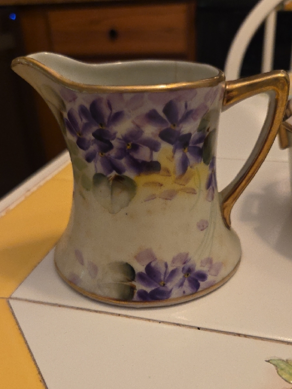 Porcelain Creamer, Sugar & Lidded Bowl Set with Purple Floral Motif - Picture 4 of 5